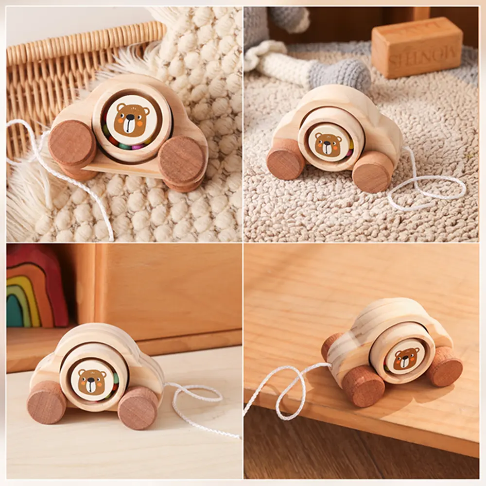 1PC Wooden Baby Montessori Toys Cartoon Bus Teether Beech Wooden Bear Car for Children Teething Educational Montessori Toys Gift