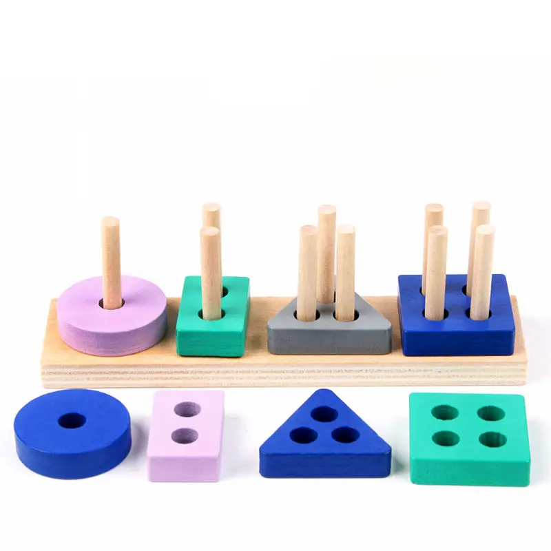 Wooden Montessori Toy Building Blocks Early Learning Educational Toys Color Shape Match Kids Toy for Boys Girls 3Y+ Small Size