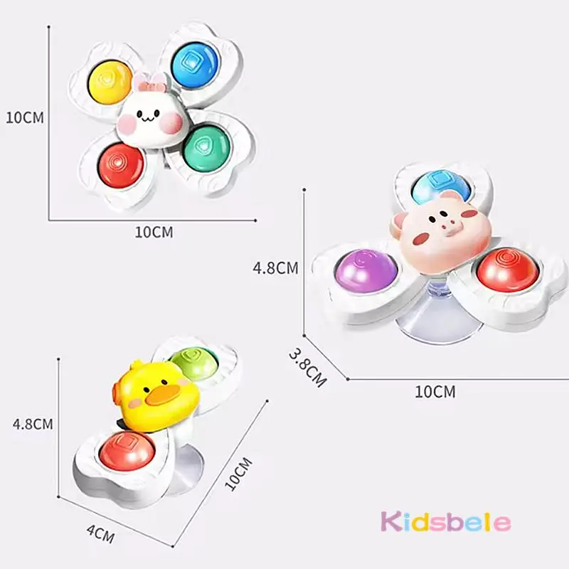 3PC Set Toddler Suction Cup Cartoon Animal Fidget Spinner Toy Infant Teether Relief Stress Rotating Bath  Kids Sensory Toy