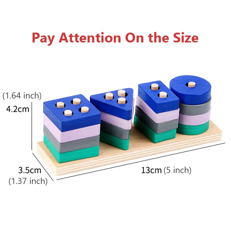 Wooden Montessori Toy Building Blocks Early Learning Educational Toys Color Shape Match Kids Toy for Boys Girls 3Y+ Small Size