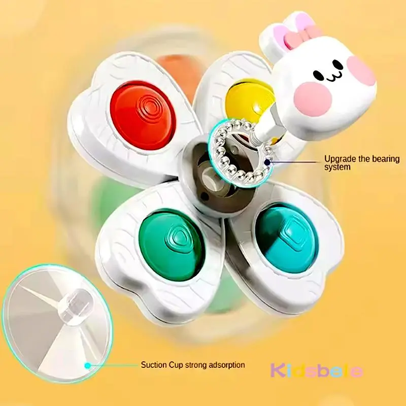 3PC Set Toddler Suction Cup Cartoon Animal Fidget Spinner Toy Infant Teether Relief Stress Rotating Bath  Kids Sensory Toy