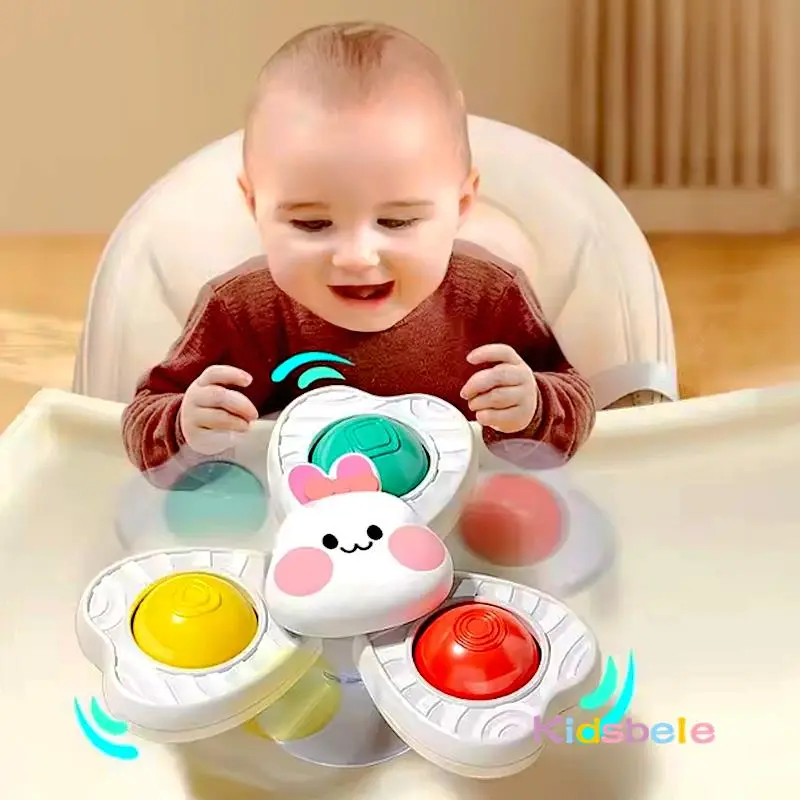 3PC Set Toddler Suction Cup Cartoon Animal Fidget Spinner Toy Infant Teether Relief Stress Rotating Bath  Kids Sensory Toy