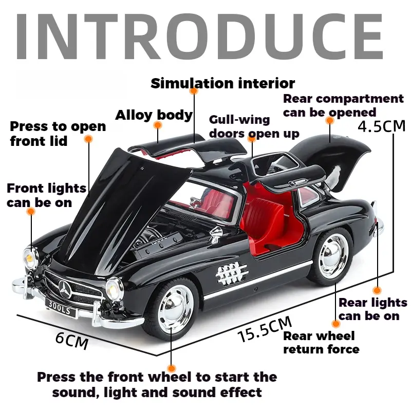 1:32 Mercedes Benz 300SL Classic Sports Racing Car Diecast Model Car Alloy Children's Toy Car Collections For Birthday Gifts Boy