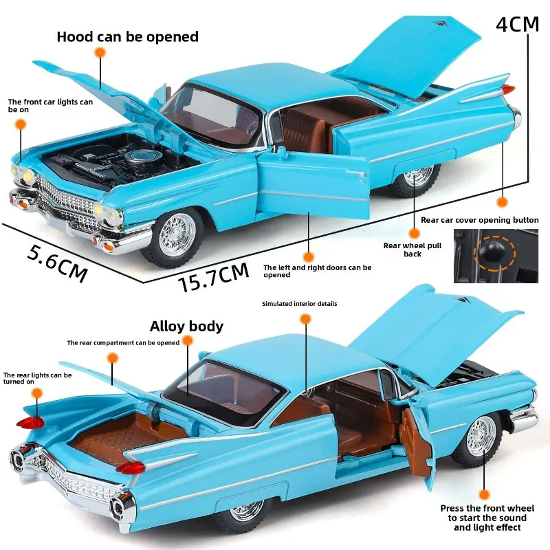 1/32 Scale Eldorado Biarritz Series Alloy Car Model with Sound Light Diecast Toy Vehicles Children Boy Birthday Gift Home Decor