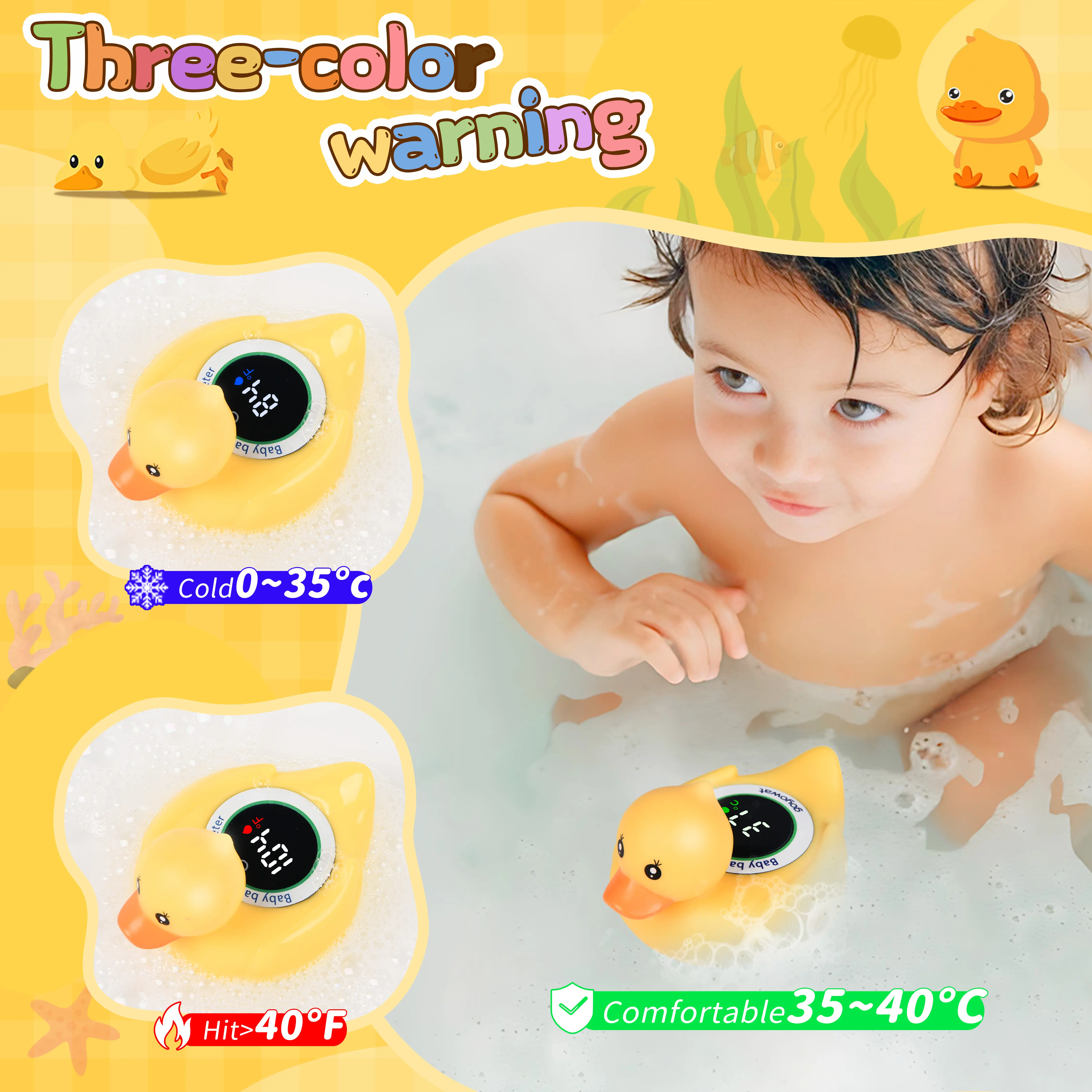 Baby safety bath thermometer LED display water temperature meter high precision water temperature sensor color alarm cold/hot