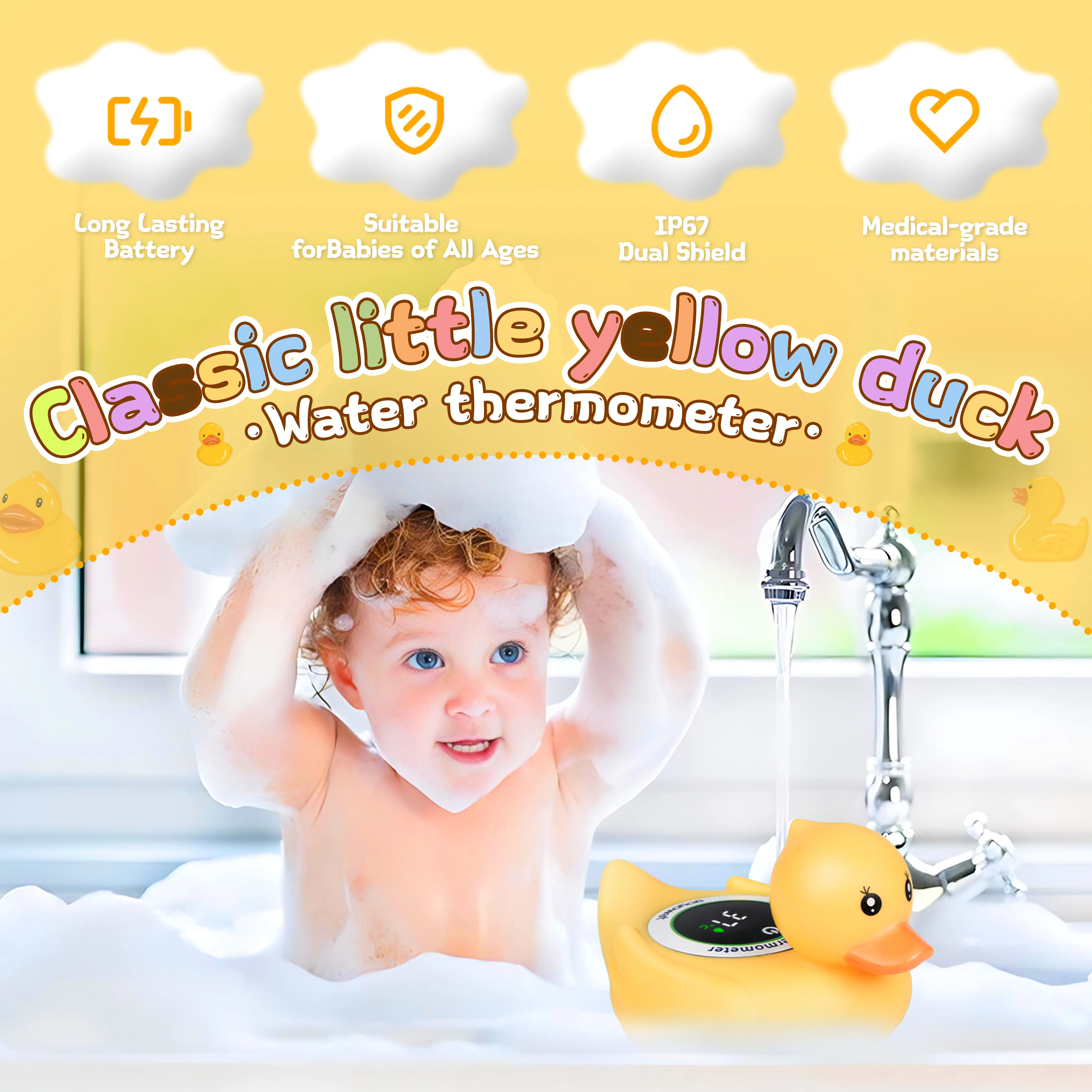 Baby safety bath thermometer LED display water temperature meter high precision water temperature sensor color alarm cold/hot