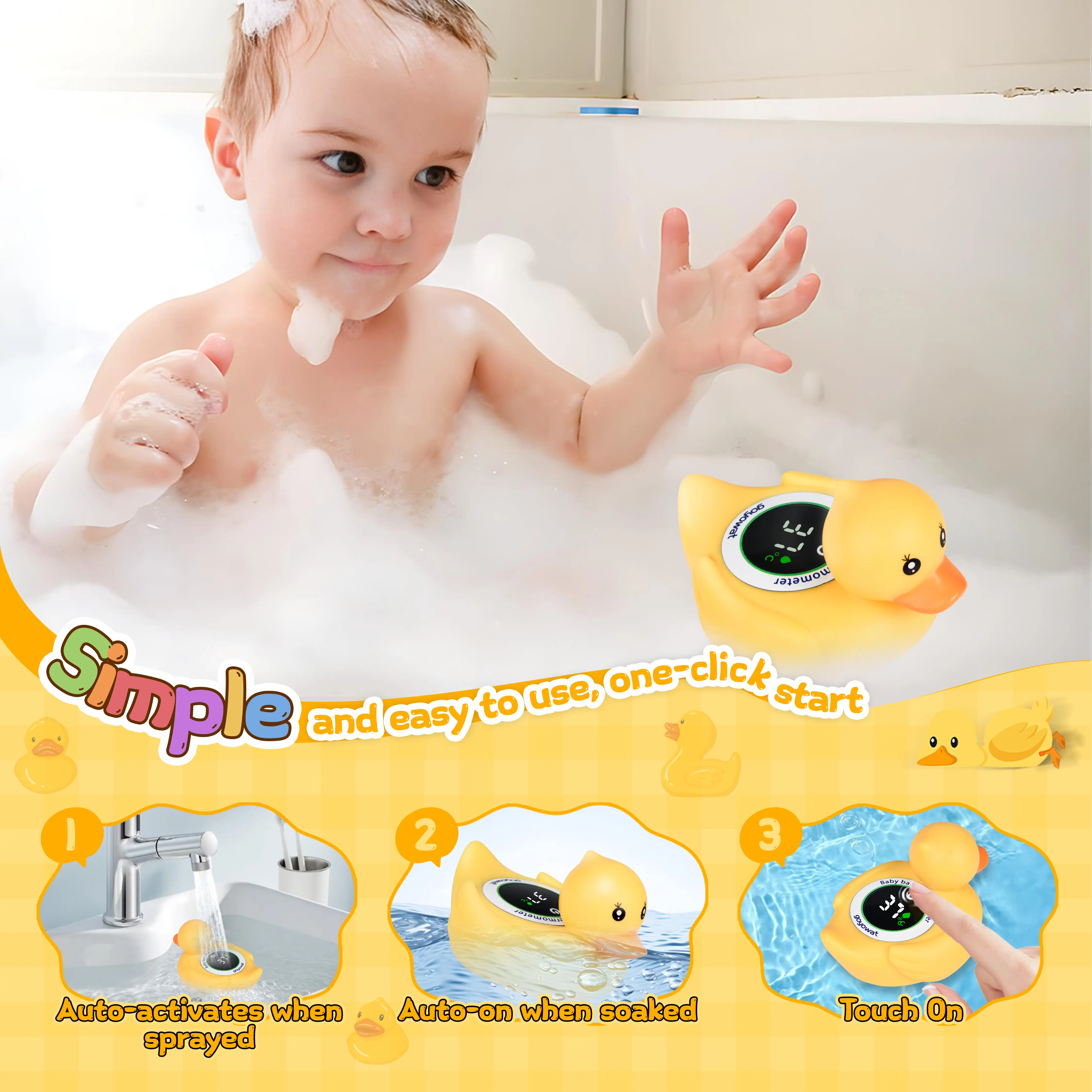 Baby safety bath thermometer LED display water temperature meter high precision water temperature sensor color alarm cold/hot