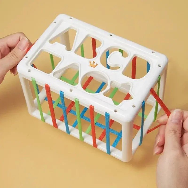 Baby Shape Sorting Toys Children Montessori Educational Toys Colorful Sensory Cube Toys with Elastic Bands for Fine Motor Skills