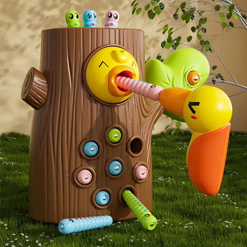 Toddler Woodpecker Catch Worm Toy Magnetic Bird Feeding Game Sensor Montessori Development Fine Motor Skill Toys for Kid Gift