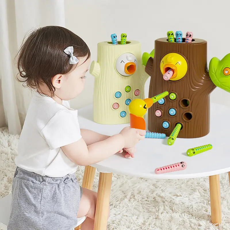 Toddler Woodpecker Catch Worm Toy Magnetic Bird Feeding Game Sensor Montessori Development Fine Motor Skill Toys for Kid Gift