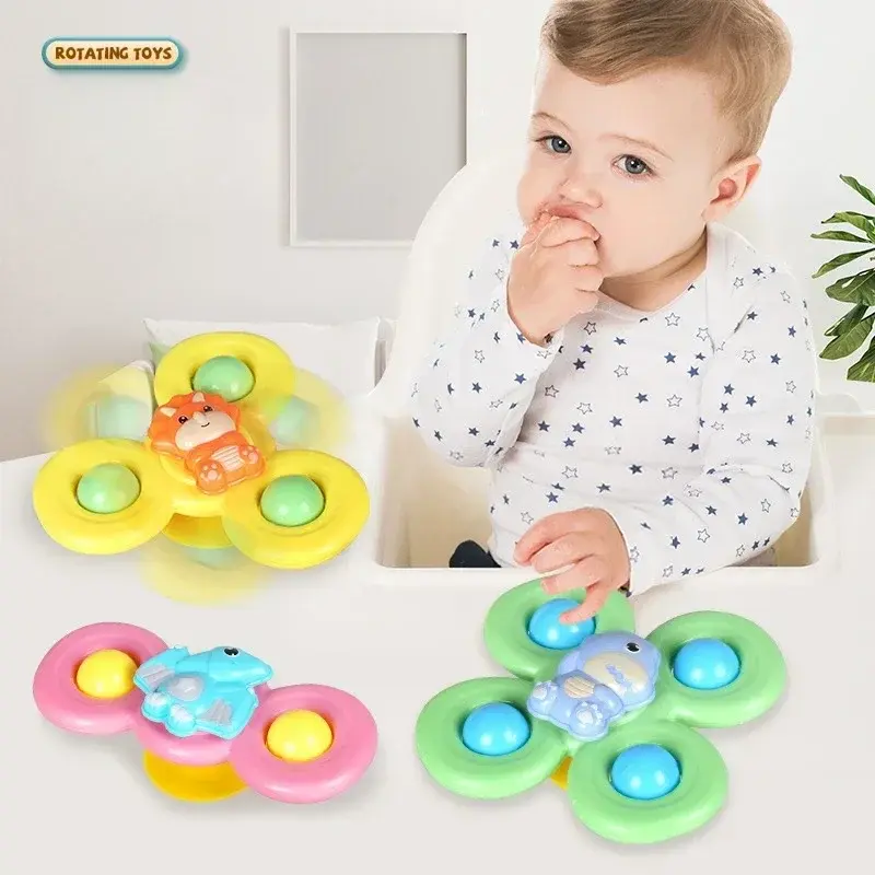 3pcs Baby Bath Toys Funny Bathing Sucker Spinner Suction Cup Cartoon Rattles Fidget Educational Toys For Children Boys Gift