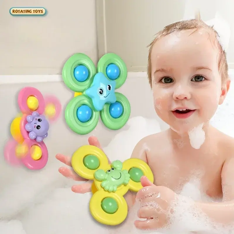 3pcs Baby Bath Toys Funny Bathing Sucker Spinner Suction Cup Cartoon Rattles Fidget Educational Toys For Children Boys Gift