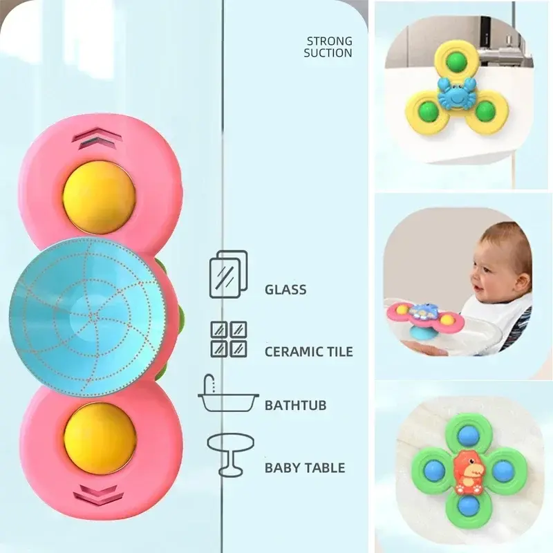 3pcs Baby Bath Toys Funny Bathing Sucker Spinner Suction Cup Cartoon Rattles Fidget Educational Toys For Children Boys Gift