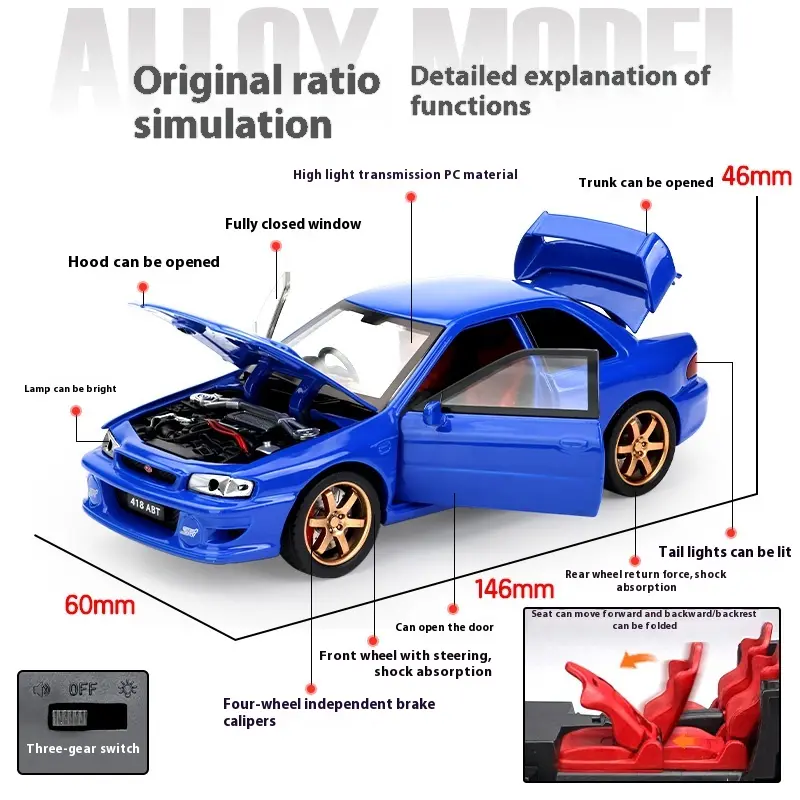 JDM 1:32 Subaru Impreza WRX STI Modified Vehicle Alloy Metal Diecast Model Car Sound & Light Fine Decorative Gifts For Boyfriend