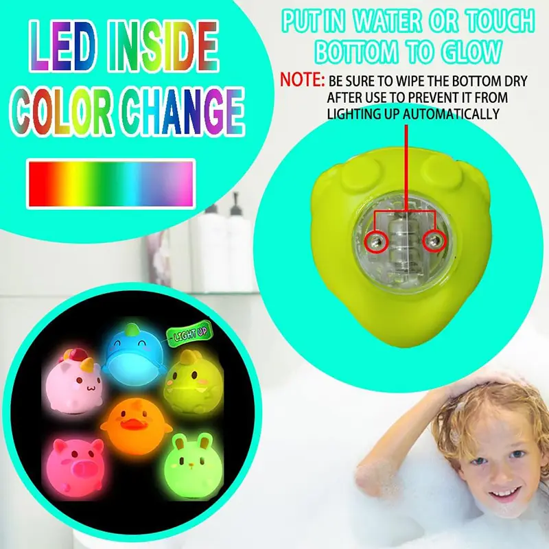 Random Animal Light Up Baby Bath Toys Toddler Water Bath Tub Toys Animal Floating Bathtub Toys Baby Shower for Infant Boys Girls