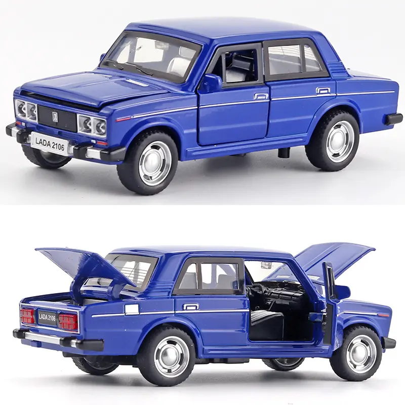 1:32 LADA 2106 Alloy Classic Car Model Diecast Metal Toy Sound and Light Pull Back Children Toy Miniature Vehicle Model Kid Gift