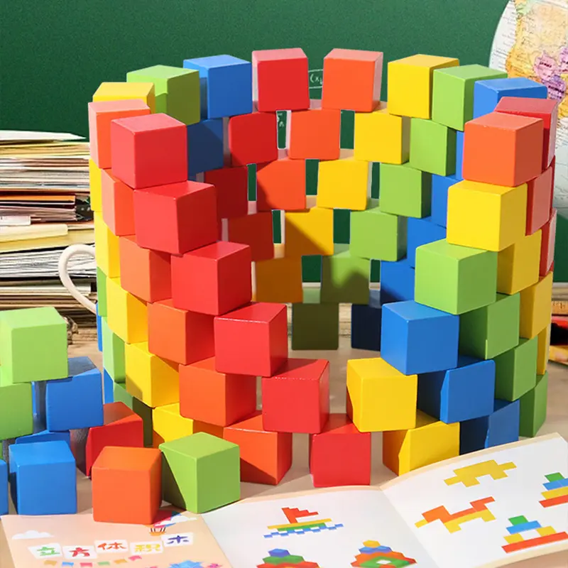 Kid Wooden Rainbow Cubes Learning Color Stacking Building Block Sensory Toy Montessori Early Math Manipulatives Math Jigsaw Game
