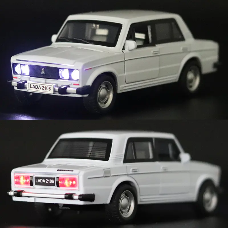 1:32 LADA 2106 Alloy Classic Car Model Diecast Metal Toy Sound and Light Pull Back Children Toy Miniature Vehicle Model Kid Gift