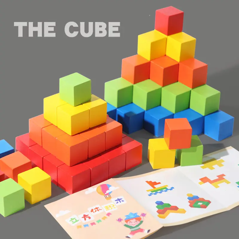 Kid Wooden Rainbow Cubes Learning Color Stacking Building Block Sensory Toy Montessori Early Math Manipulatives Math Jigsaw Game