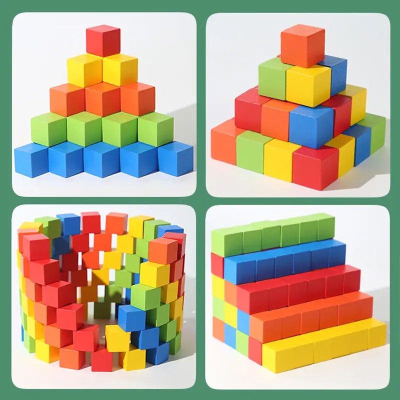 Kid Wooden Rainbow Cubes Learning Color Stacking Building Block Sensory Toy Montessori Early Math Manipulatives Math Jigsaw Game