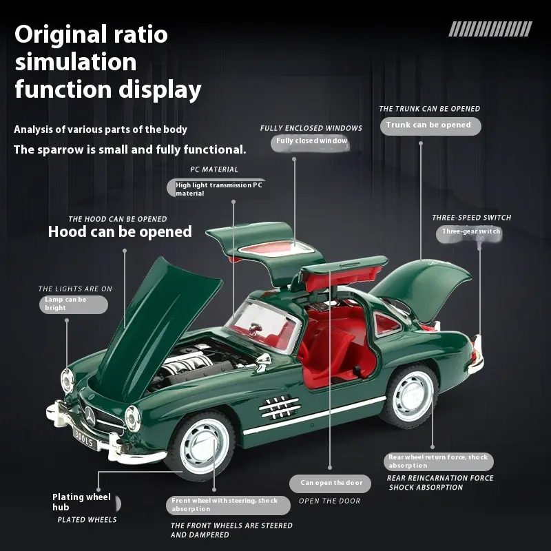 1:32 Mercedes Benz 300SL Classic Car Alloy Car Diecast Model Simulation Miniature Car Model Decorative Trendy Ornaments For Boy