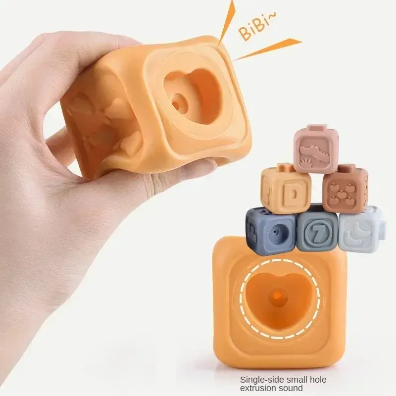 Montessori Toys for Baby Silicone Building Blocks Squeeze Babies Stacker & Teething Toys Early Learning Toy Toddler Boys Girls G