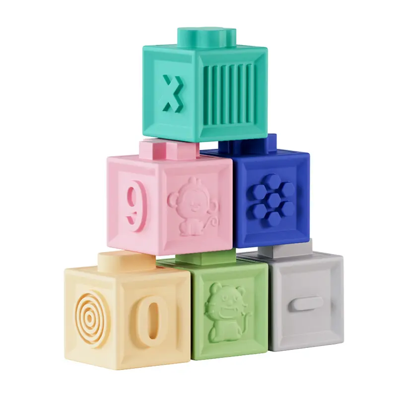 Montessori Toys for Baby Silicone Building Blocks Squeeze Babies Stacker & Teething Toys Early Learning Toy Toddler Boys Girls G