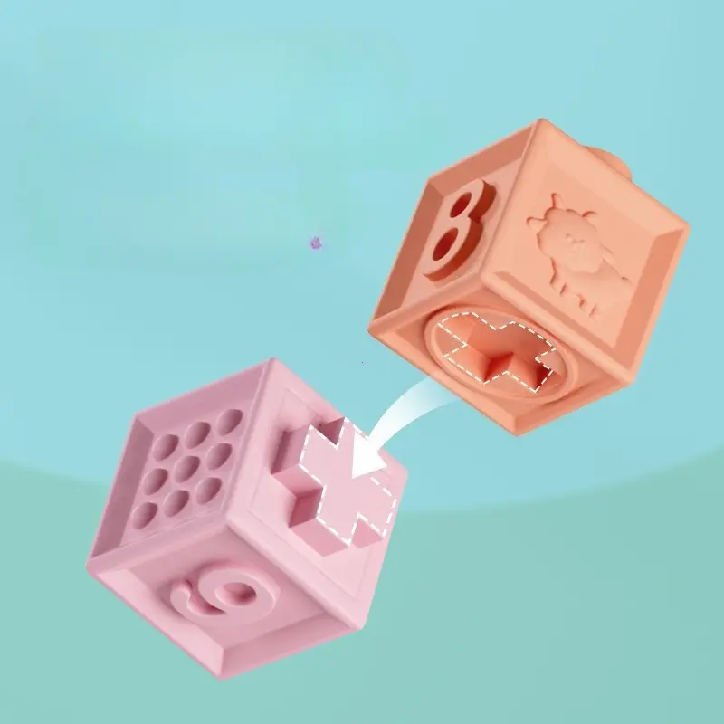 Montessori Toys for Baby Silicone Building Blocks Squeeze Babies Stacker & Teething Toys Early Learning Toy Toddler Boys Girls G