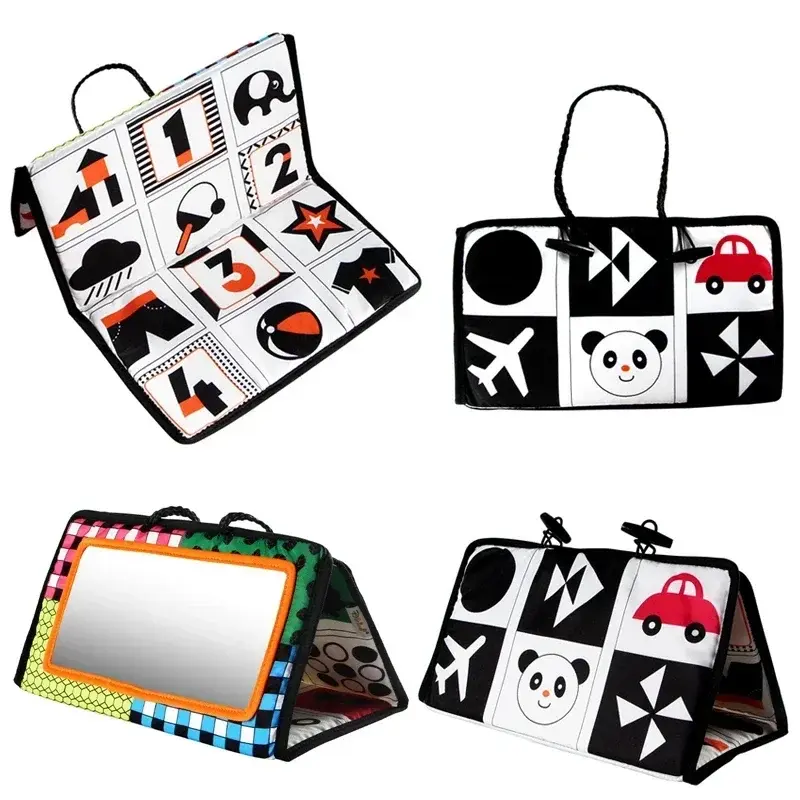 Black And White Baby Floor Mirror Tummy Time Sensory Baby Toys 6 12 months Toys For Babies Montessori Development Crawl Toys