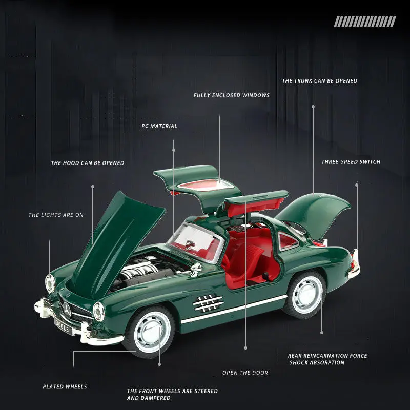 1:32 Mercedes Benz 300SL Alloy Classic Vintage car Model Car Model Diecast Metal Pull Back Sound Light Car For Children Gift ﻿