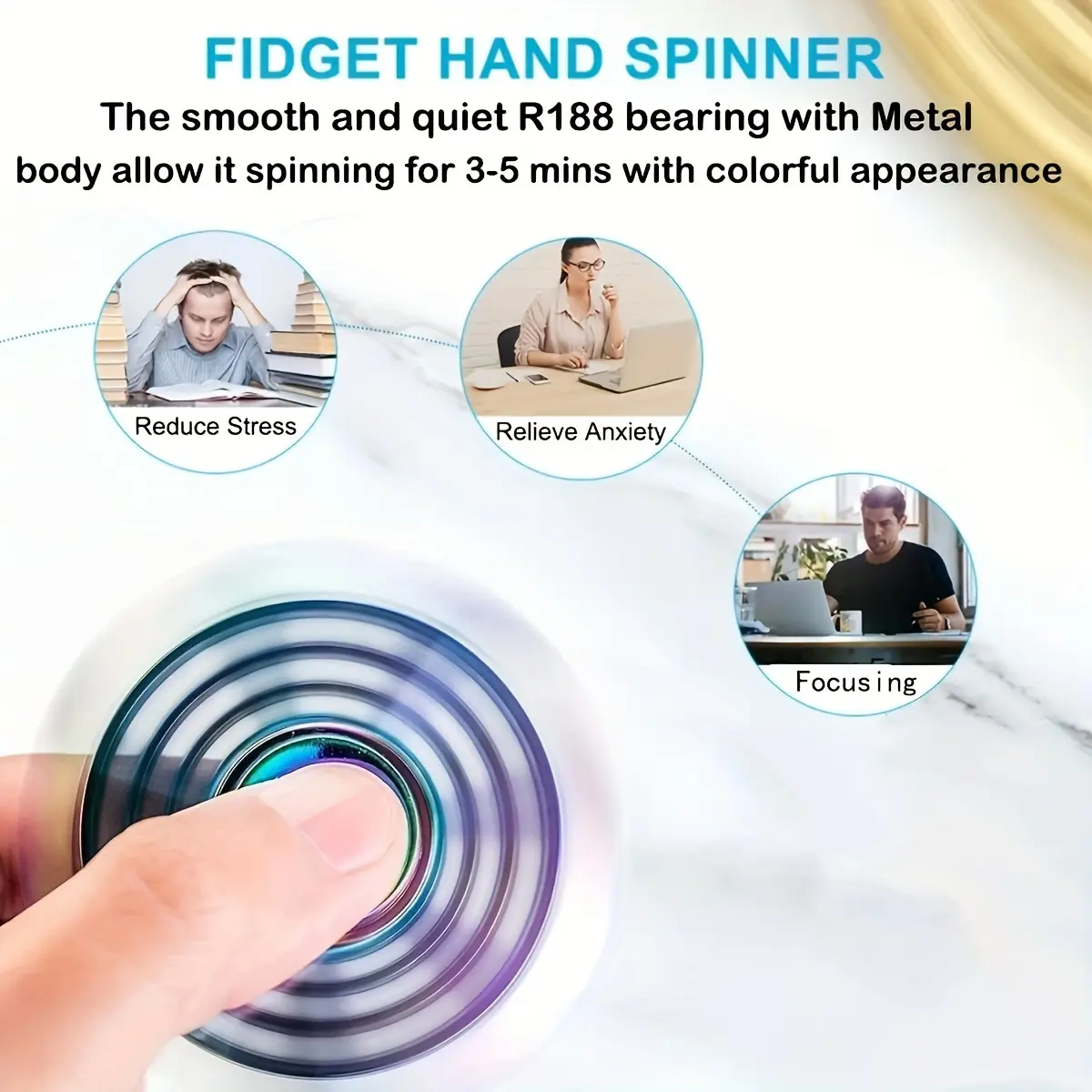 New Metal Rainbow Fidget Spinner Gradient Color R188 Mute Bearing EDC Hand Spinner Fingertip Gyro Anti-Anxiety Kids Adult Toys