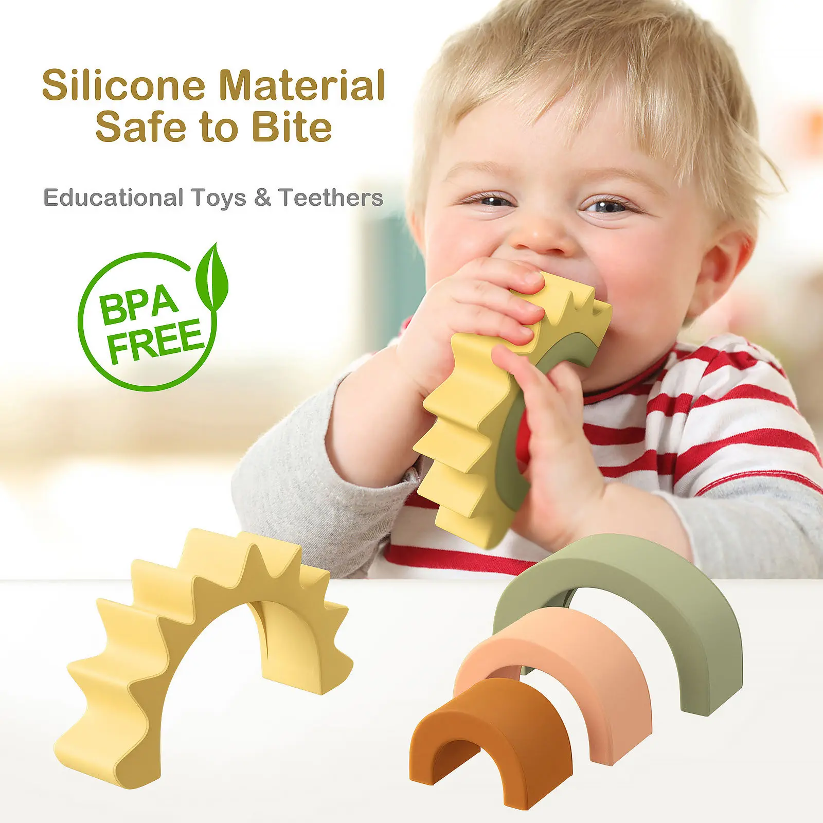 4pcs/Set Baby Silicone Building Block BPA Free Rainbow Soft Block 3D Educational Montessori Toys Baby Teether Gift Stacking Toy