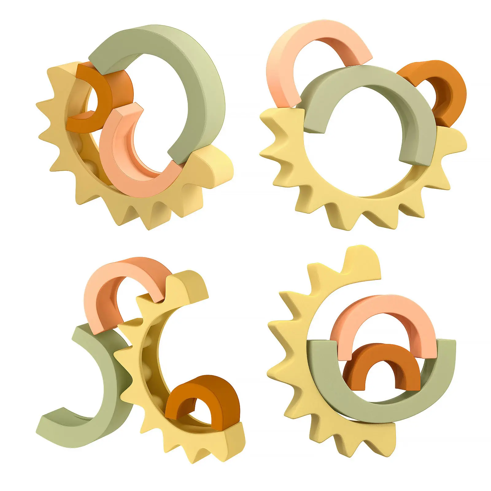 4pcs/Set Baby Silicone Building Block BPA Free Rainbow Soft Block 3D Educational Montessori Toys Baby Teether Gift Stacking Toy