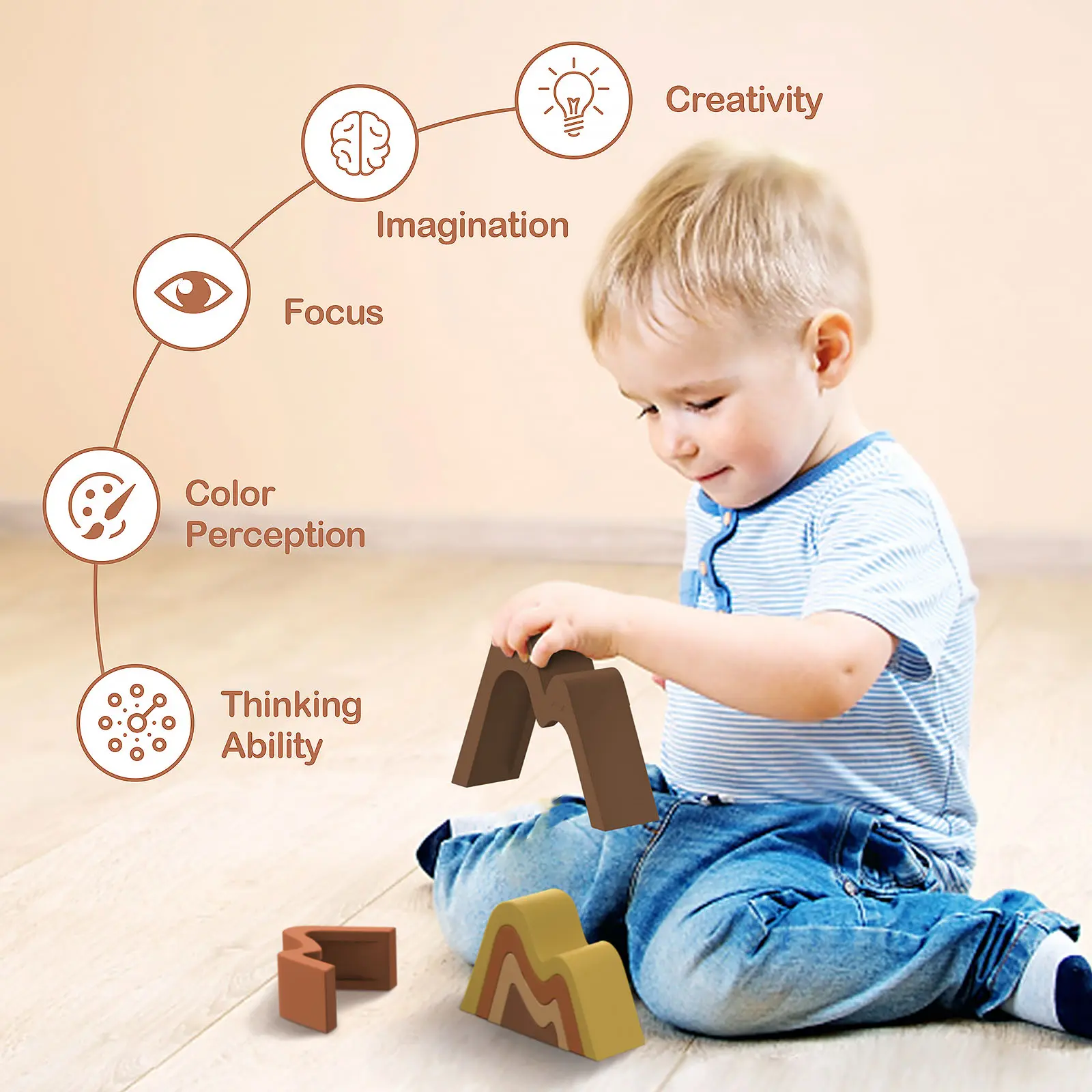 4pcs/Set Baby Silicone Building Block BPA Free Rainbow Soft Block 3D Educational Montessori Toys Baby Teether Gift Stacking Toy