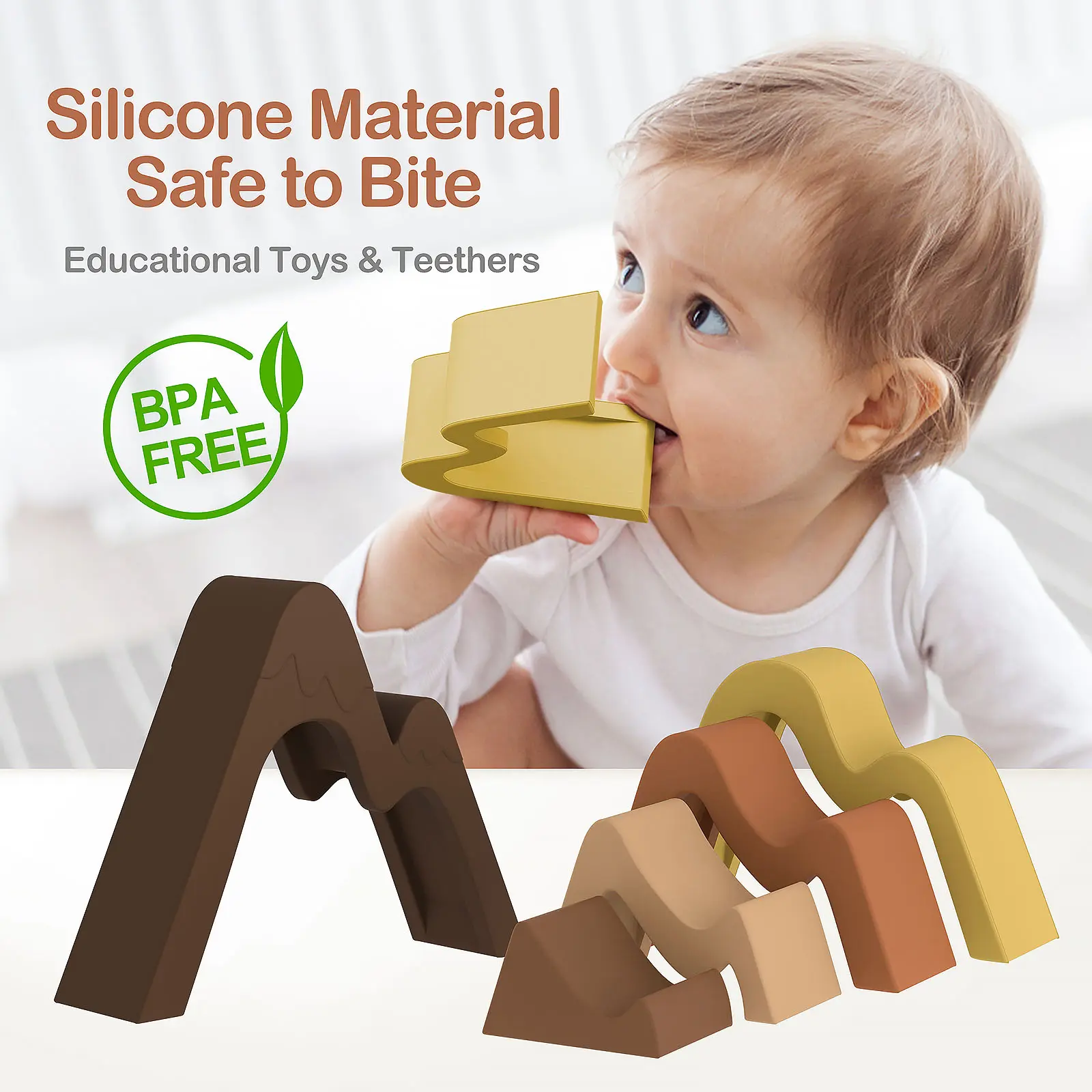 4pcs/Set Baby Silicone Building Block BPA Free Rainbow Soft Block 3D Educational Montessori Toys Baby Teether Gift Stacking Toy