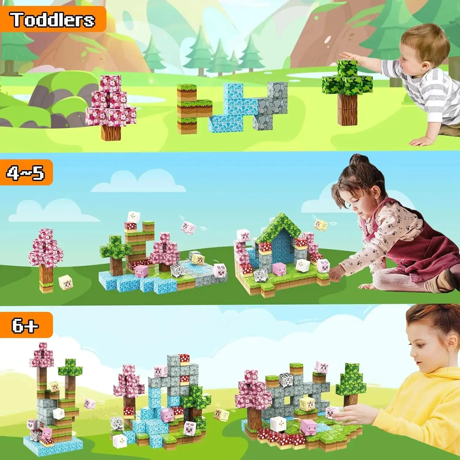 DIY200P Model Magnetic Building Blocks Mine Magnet World Set Toys STEM Montessori Stacking Cubes Construction Set Christmas Gift