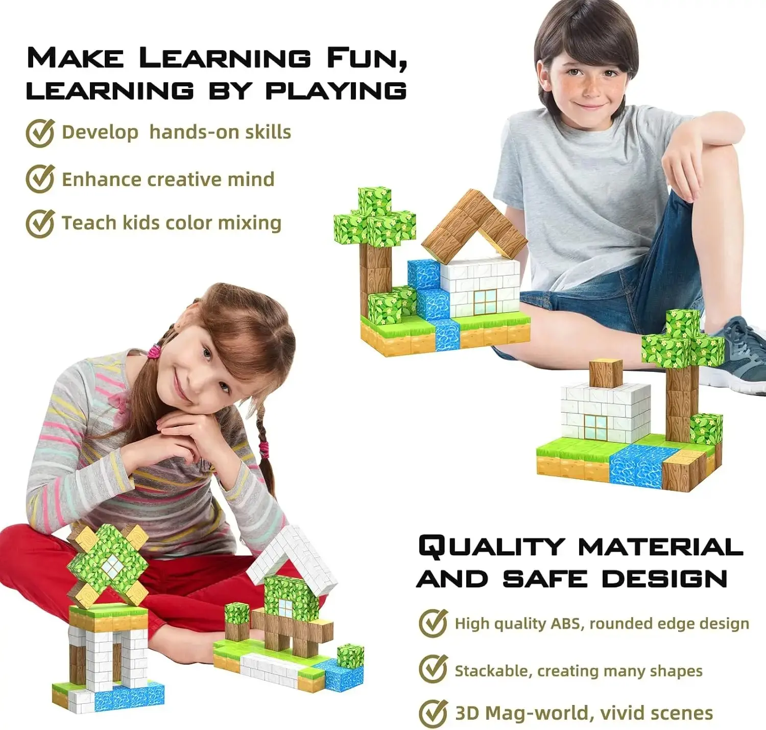 DIY200P Model Magnetic Building Blocks Mine Magnet World Set Toys STEM Montessori Stacking Cubes Construction Set Christmas Gift