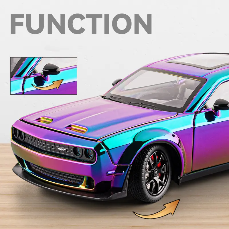 1:24 Dodge Challenger SRT Hellcat Redeye Electroplating Sports Car Alloy Metal Diecast Model Car Sound & Light Collectibles Gift