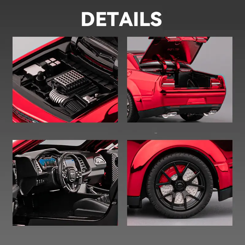 1:24 Dodge Challenger SRT Hellcat Redeye Electroplating Sports Car Alloy Metal Diecast Model Car Sound & Light Collectibles Gift