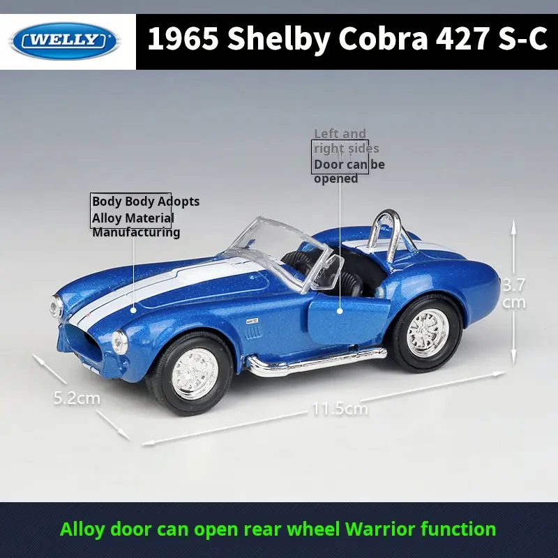 Diecast 1:38 Scale Classic Simulator Model Car Shelby Cobra Alloy Retro Car Metal Toy Car For Kids Gift Collection