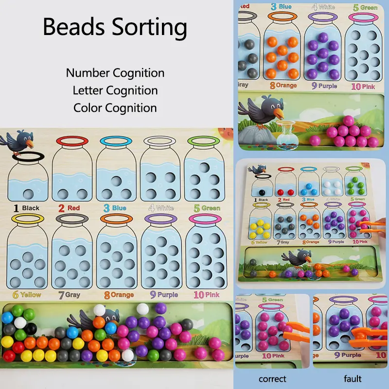 Children Montessori Sorting Game Wooden Toy Counting Learning Color Sorter Number Cognition Sensory Play Fine Motor Training Toy