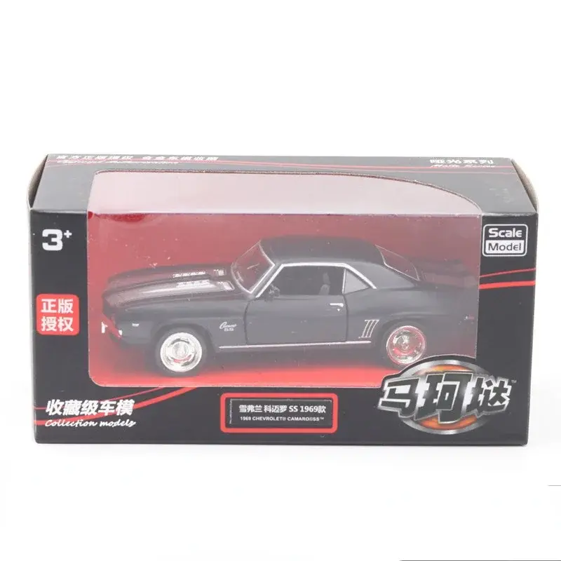 1:36 Chevrolet USA 1969 Camaro SS Vintage Matte Black Diecast Metal Car Model Toy For Collection Gift Kids A318
