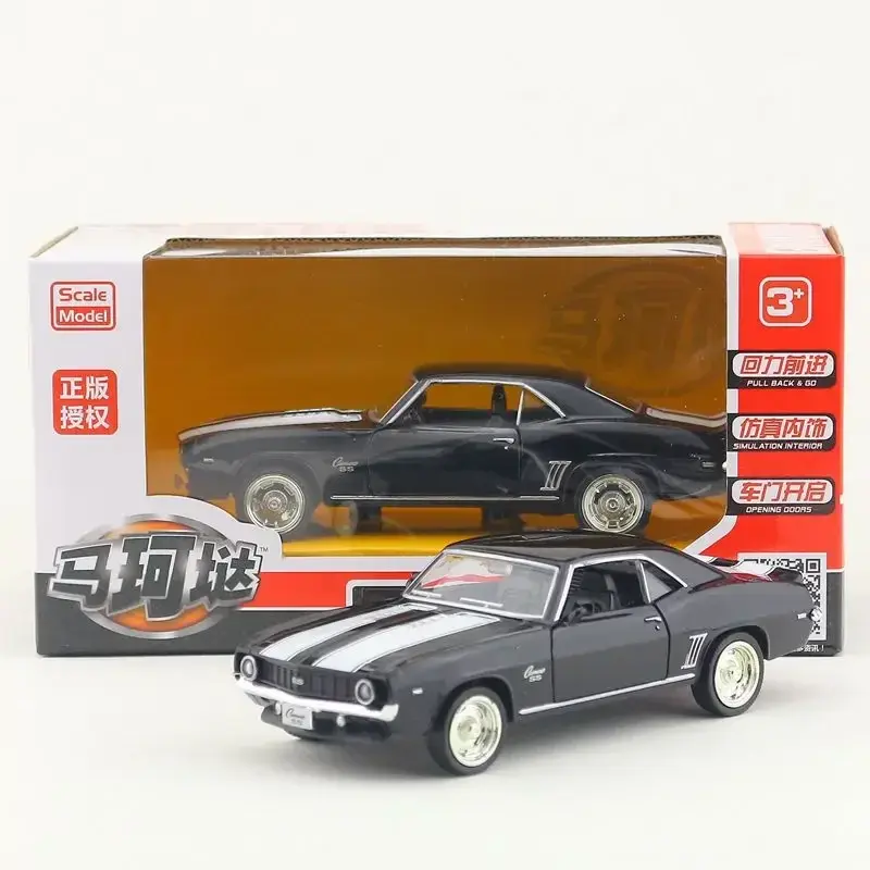 1:36 Chevrolet USA 1969 Camaro SS Vintage Matte Black Diecast Metal Car Model Toy For Collection Gift Kids A318