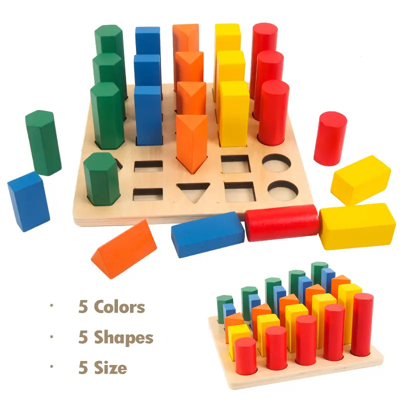 Kids Montessori Sensory Math Toy 3D Geometry Column Ladder Matching Shape Sorting Color Cognitive Educational Toys Teaching Aids