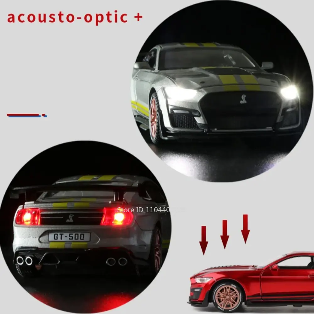 Scale 1:32 Mustang Shelby GT500 F-150 Toy Car Model Alloy Diecast Sound Light Pull Back Vehicle Models Kids Birthday Gifts