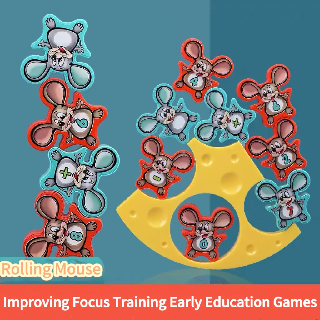Stacking high balanced toys cute mouse pattern Maria Montessori children puzzle games designed to train children's concentration