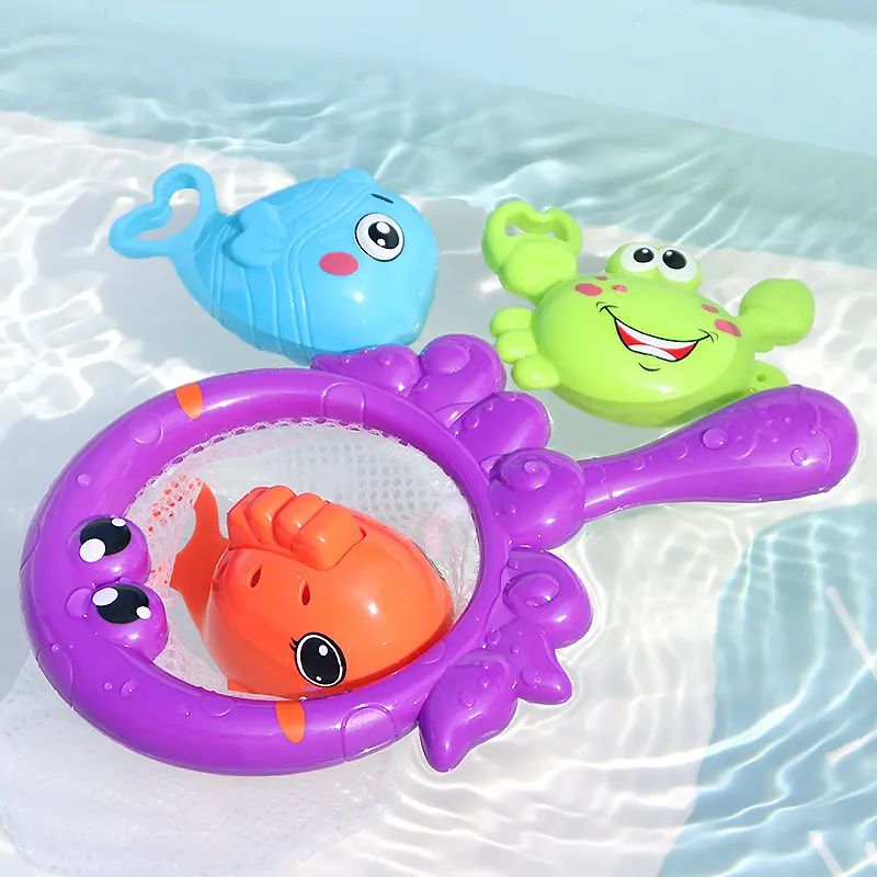 Bath Toys Fishing Games with Fish Net Squirt Fishes Crab Pool Bath Time Bathtub Toy for Toddlers Baby Kids Infant Girls Boys Age