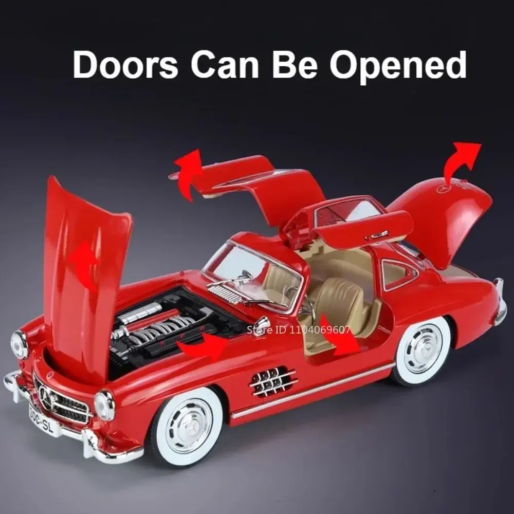 1:24 Scale 300SL Classic Car Model Toy Alloy Diecast Metal Sound Light Vintage Vehicle Models Collection Children's Toys Gifts