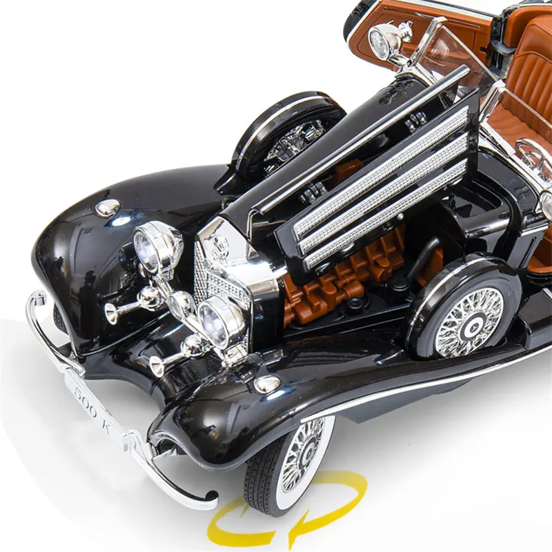 1:18 1936 Benzs 500K Alloy Classic Car Model Diecast Metal Retro Vehicles Car Model Simulation Sound and Light Children Toy Gift