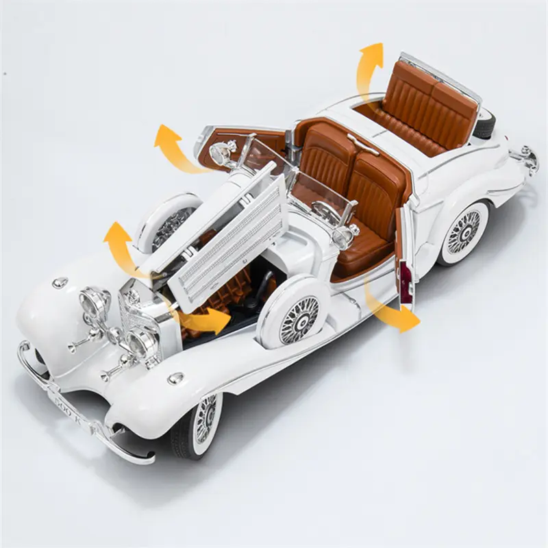1:18 1936 Benzs 500K Alloy Classic Car Model Diecast Metal Retro Vehicles Car Model Simulation Sound and Light Children Toy Gift